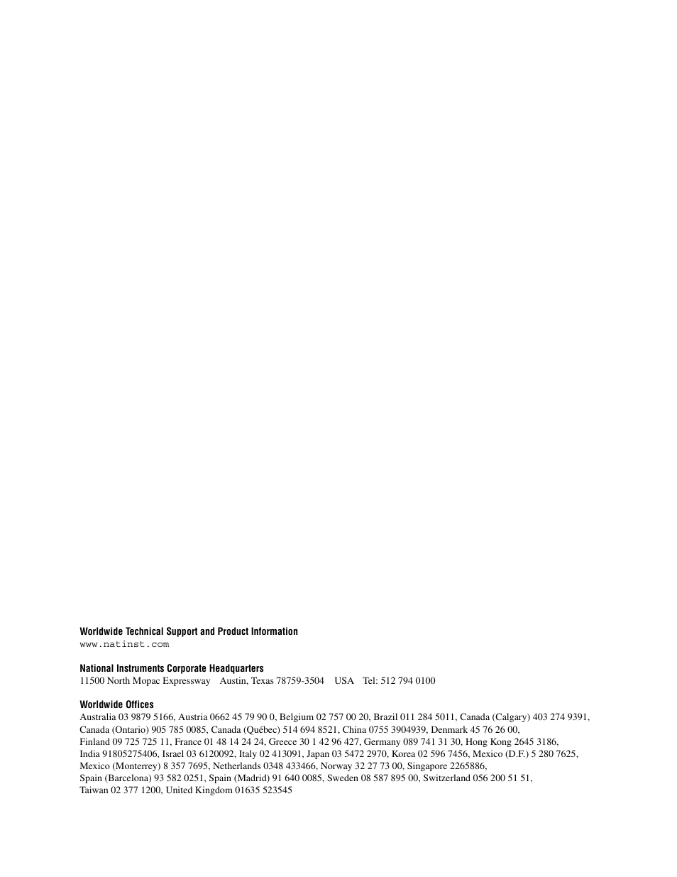 Support, National instruments corporate headquarters, Worldwide offices | National Instruments SCXI -1122 User Manual | Page 2 / 62