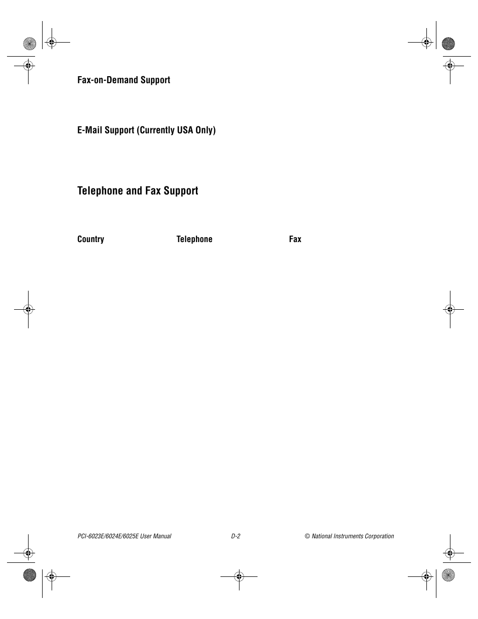 Telephone and fax support | National Instruments PCI-6023E User Manual | Page 104 / 132