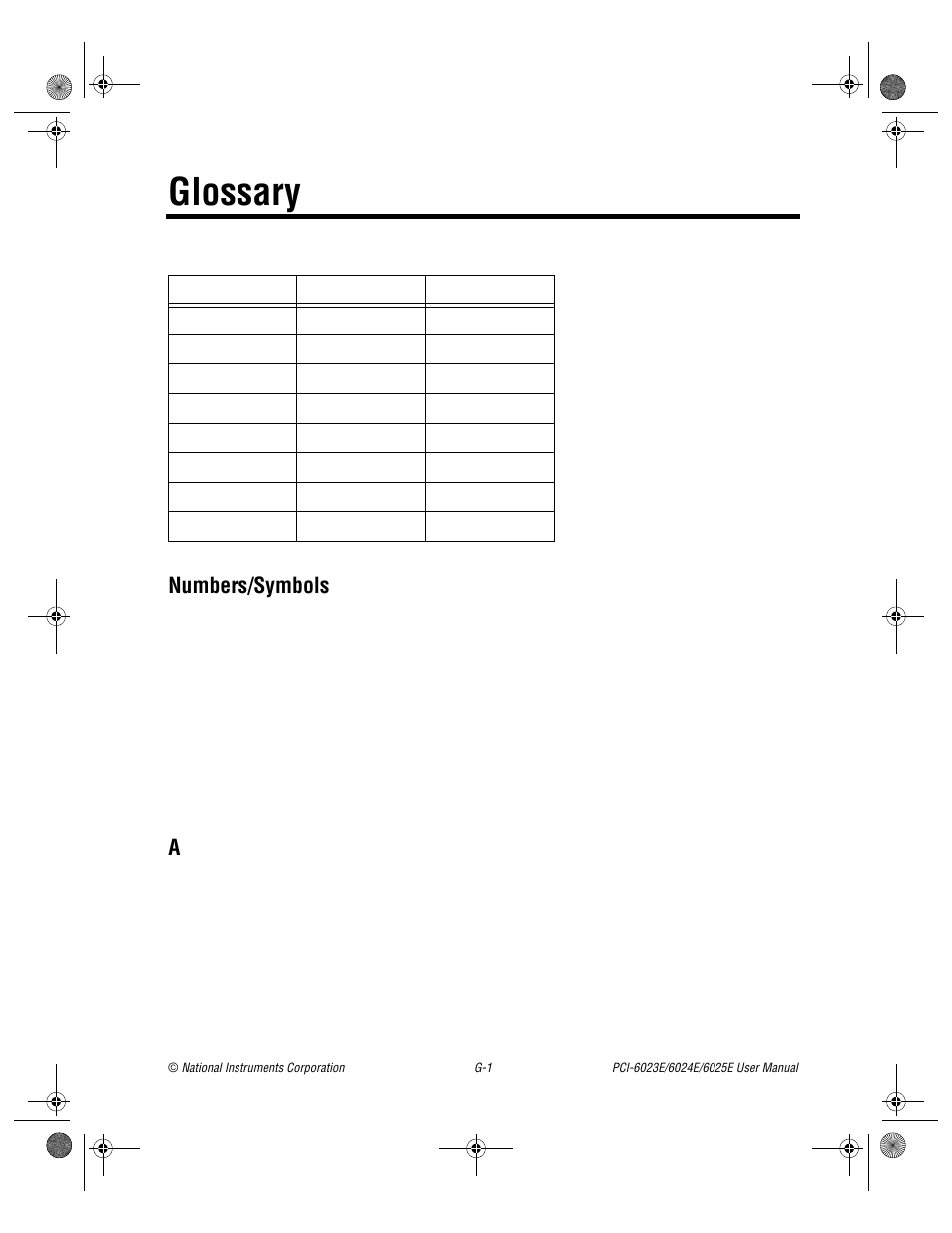 Glossary, Numbers/symbols | National Instruments PCI-6023E User Manual | Page 108 / 132