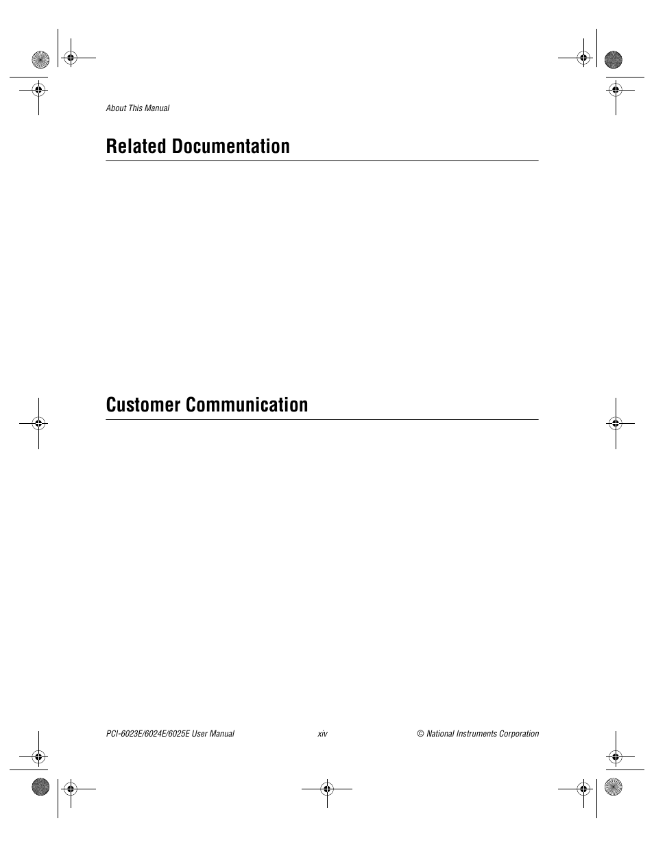 Related documentation, Customer communication | National Instruments PCI-6023E User Manual | Page 12 / 132