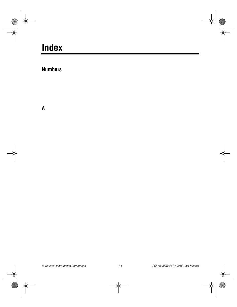 Index, Numbers | National Instruments PCI-6023E User Manual | Page 124 / 132