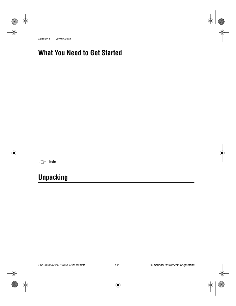 What you need to get started, Unpacking, What you need to get started -2 unpacking -2 | National Instruments PCI-6023E User Manual | Page 14 / 132