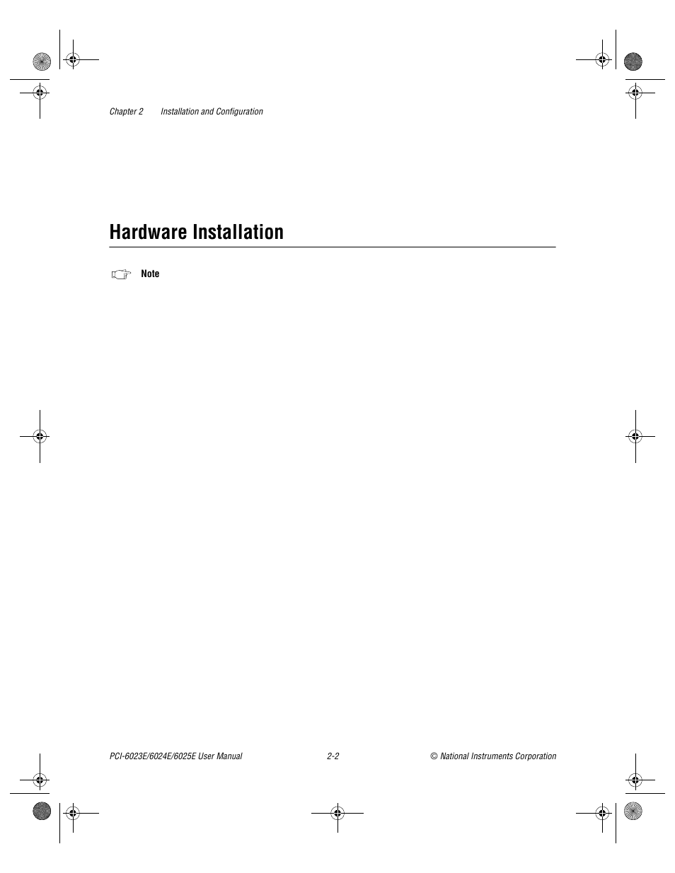 Hardware installation, Hardware installation -2 | National Instruments PCI-6023E User Manual | Page 20 / 132