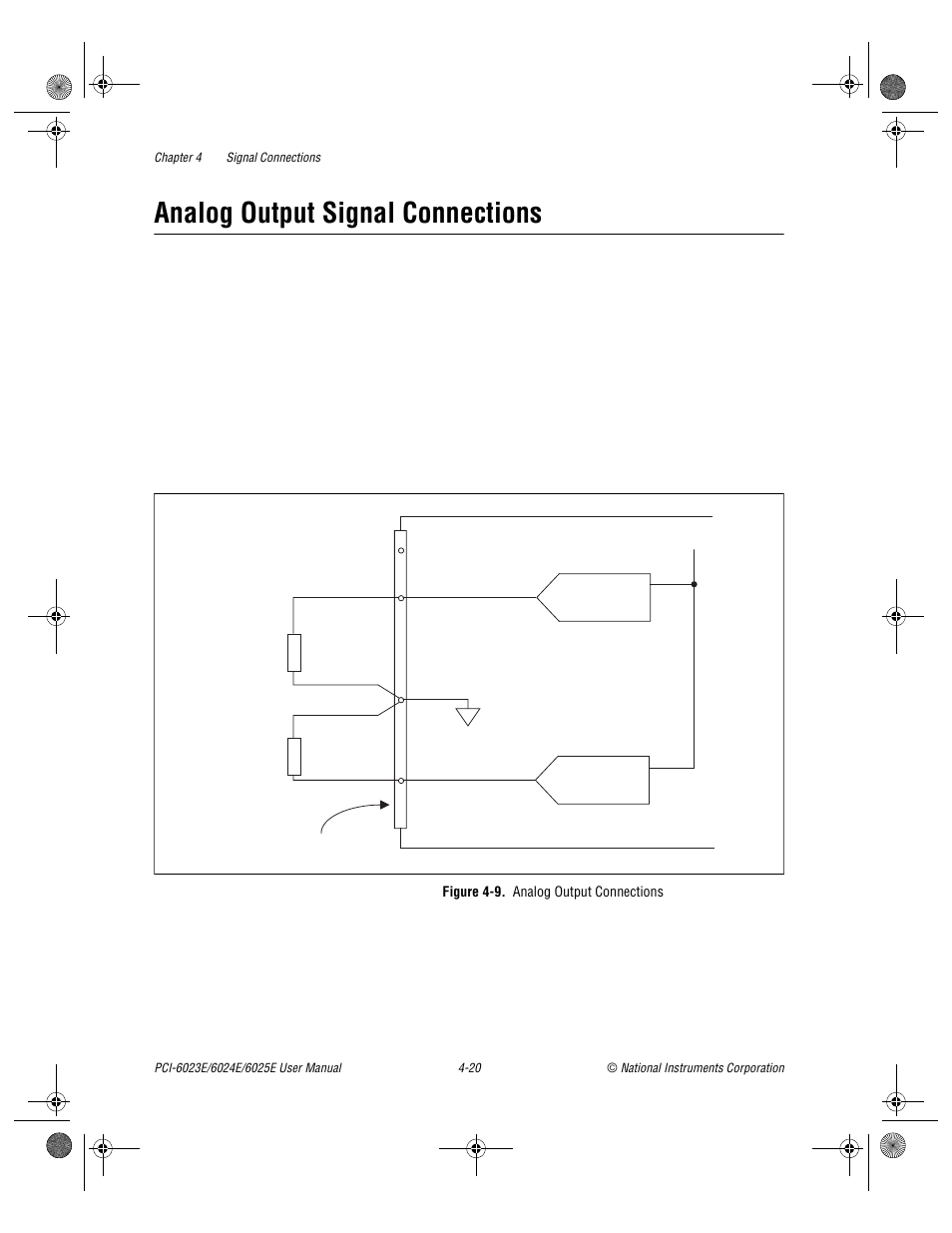 Analog output signal connections, Figure 4-9. analog output connections, Analog output signal connections -20 | Figure 4-9, Analog output connections -20 | National Instruments PCI-6023E User Manual | Page 49 / 132