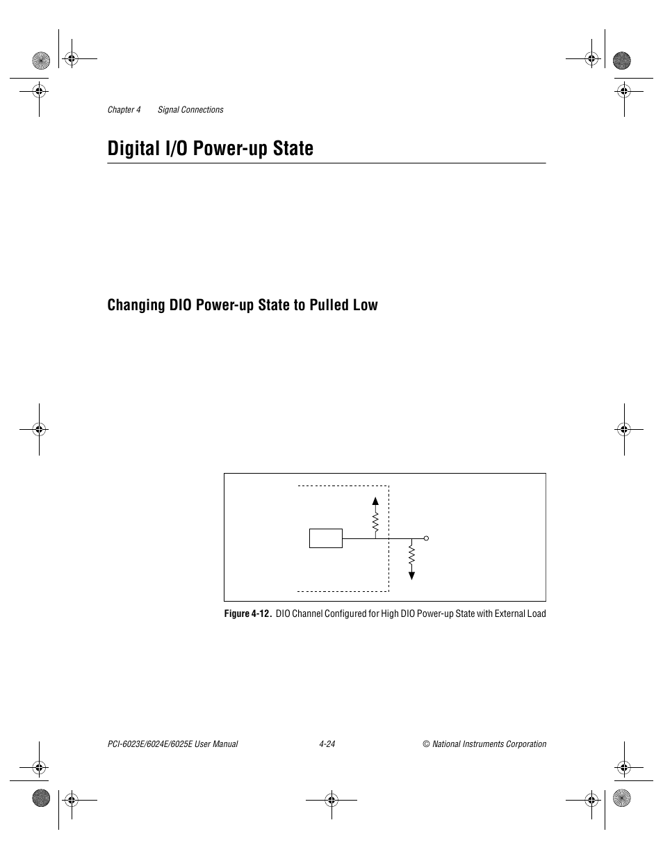 Digital i/o power-up state, Changing dio power-up state to pulled low, Digital i/o power-up state -24 | Changing dio power-up state to pulled low -24, Figure 4-12 | National Instruments PCI-6023E User Manual | Page 53 / 132