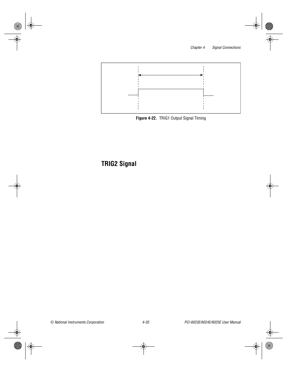 Trig2 signal, Figure 4-22. trig1 output signal timing, Trig2 signal -35 | Figure 4-22, Trig1 output signal timing -35, And 4-22 | National Instruments PCI-6023E User Manual | Page 64 / 132