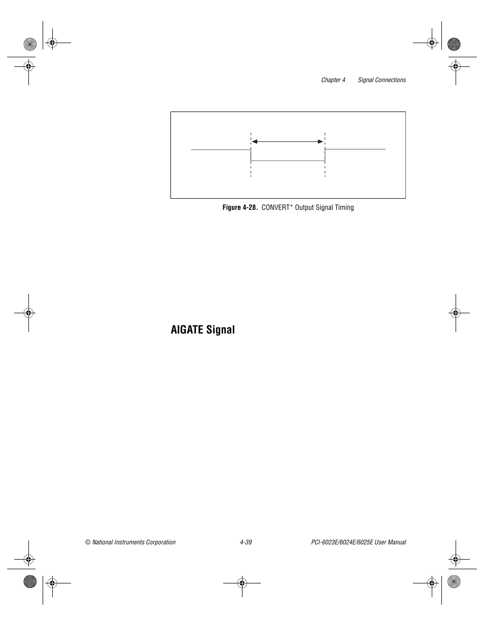 Aigate signal, Figure 4-28. convert* output signal timing, Aigate signal -39 | Figure 4-28, Convert* output signal timing -39, And 4-28 | National Instruments PCI-6023E User Manual | Page 68 / 132