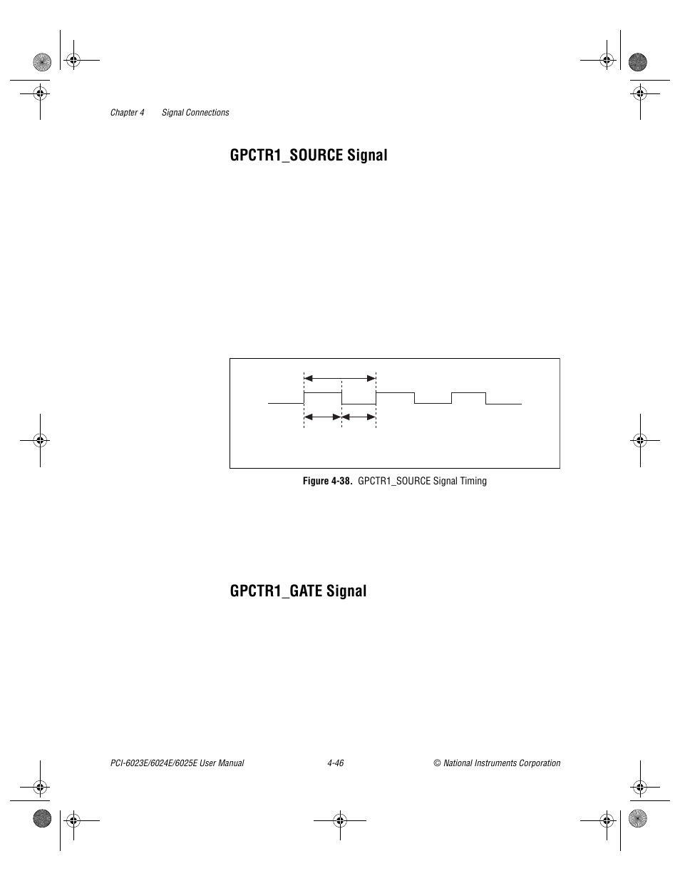 Gpctr1_source signal, Gpctr1_gate signal, Figure 4-38. gpctr1_source signal timing | Gpctr1_source signal -46 gpctr1_gate signal -46, Figure 4-38, Gpctr1_source signal timing -46 | National Instruments PCI-6023E User Manual | Page 75 / 132