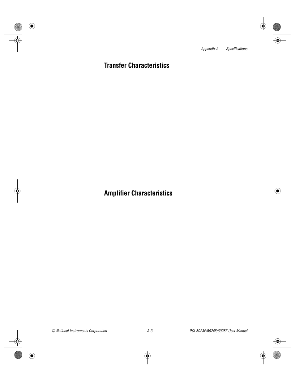 Transfer characteristics, Amplifier characteristics | National Instruments PCI-6023E User Manual | Page 85 / 132