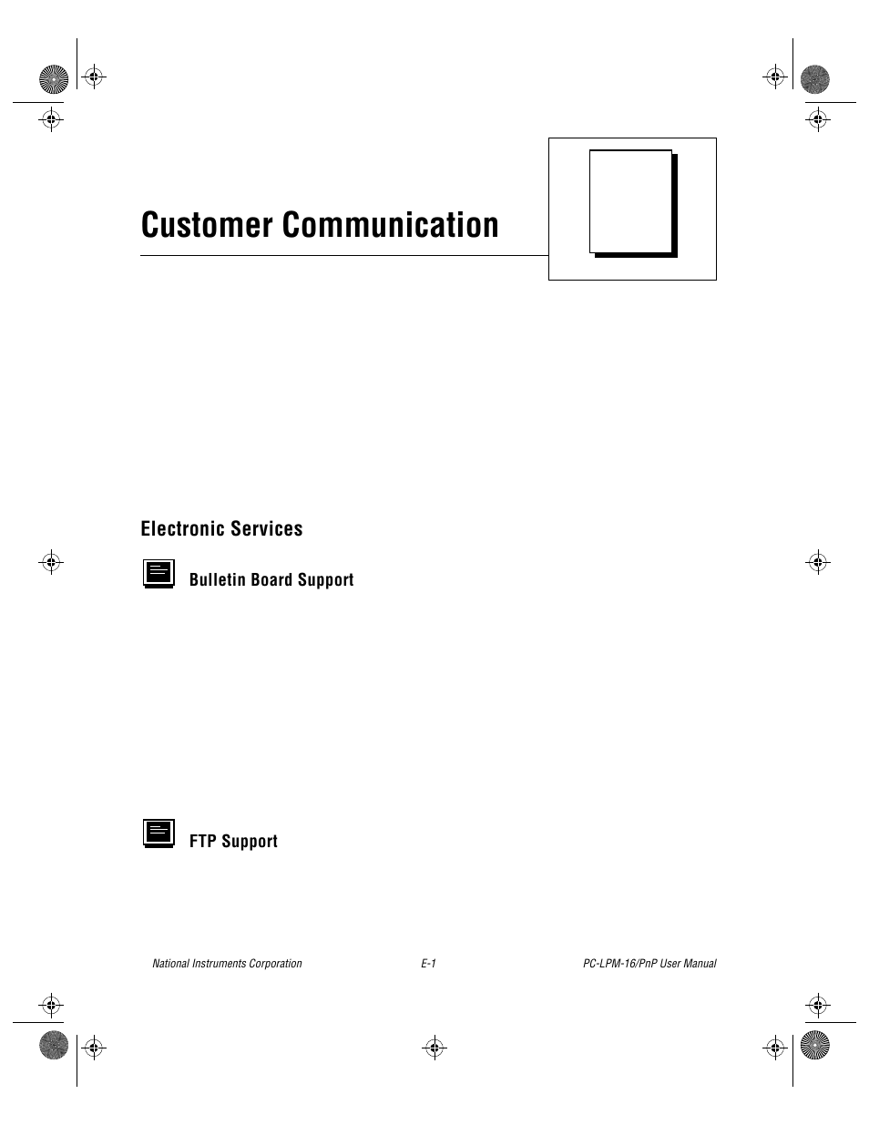 Appendix e customer communication, Customer communication | National Instruments PC-LPM-16/PnP User Manual | Page 109 / 125