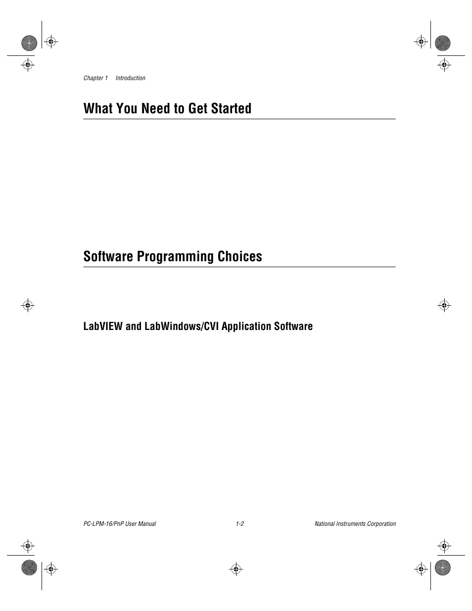 What you need to get started, Software programming choices, Labview and labwindows/cvi application software | Labview and labwindows/cvi application software -2 | National Instruments PC-LPM-16/PnP User Manual | Page 13 / 125