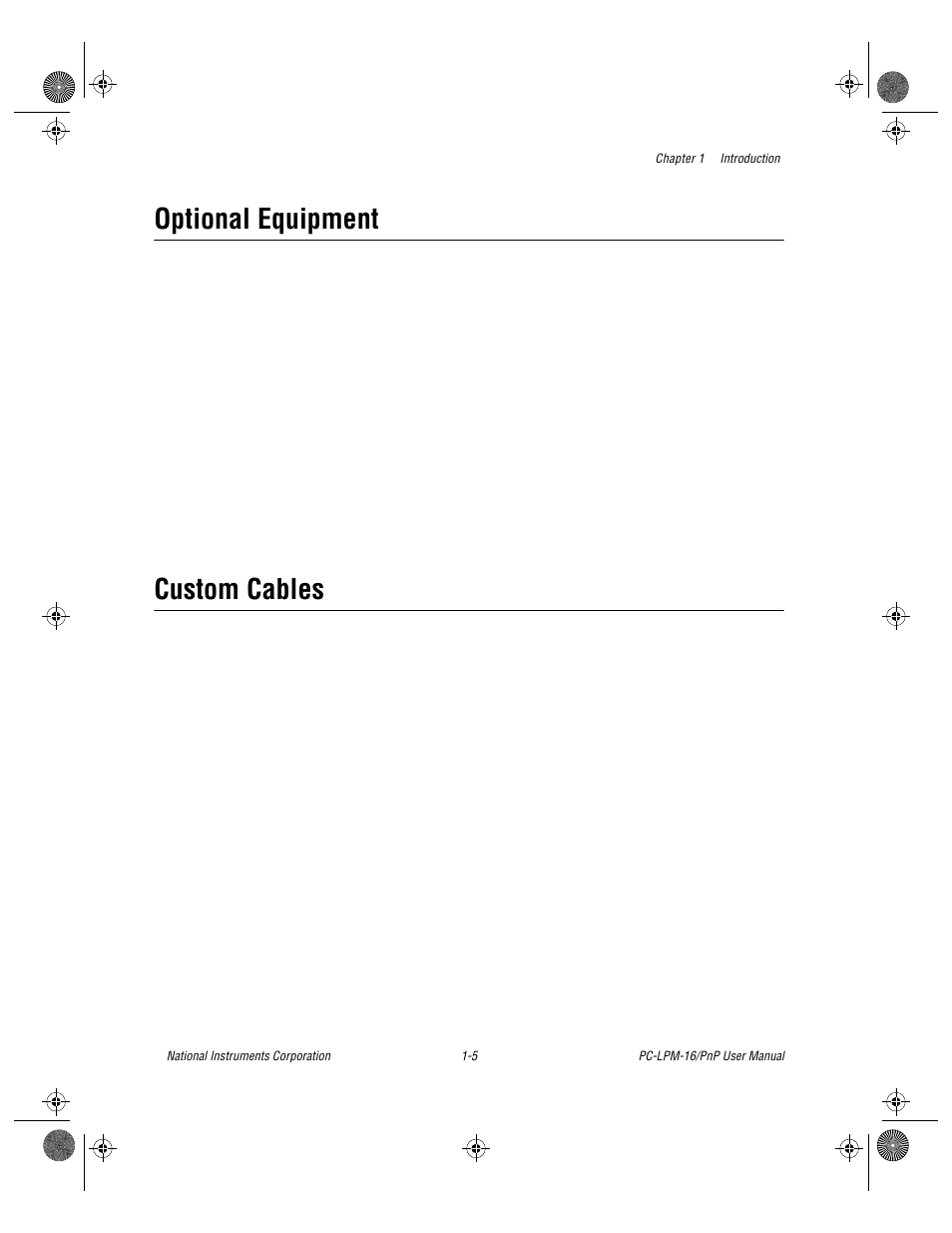 Optional equipment, Custom cables, Optional equipment -5 custom cables -5 | National Instruments PC-LPM-16/PnP User Manual | Page 16 / 125