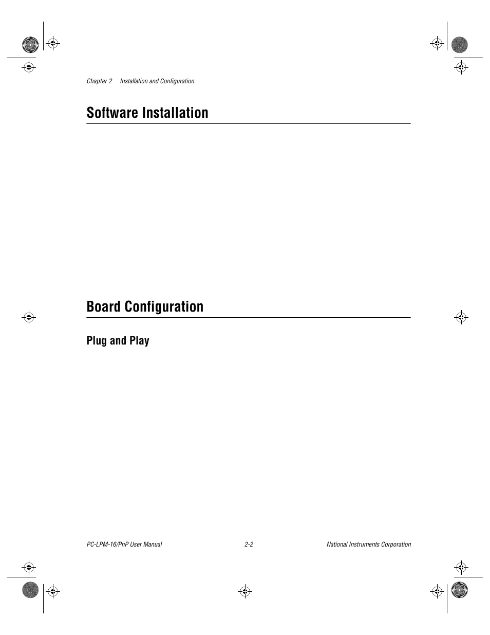 Software installation, Board configuration, Plug and play | Software installation -2 board configuration -2, Plug and play -2 | National Instruments PC-LPM-16/PnP User Manual | Page 19 / 125