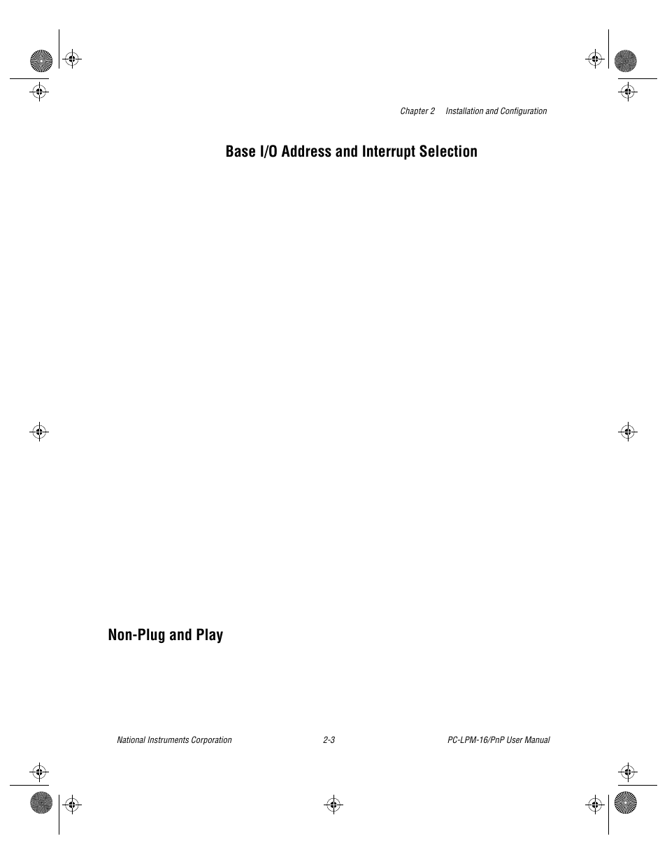 Non-plug and play, Base i/o address and interrupt selection -3, Non-plug and play -3 | Base i/o address and interrupt selection | National Instruments PC-LPM-16/PnP User Manual | Page 20 / 125