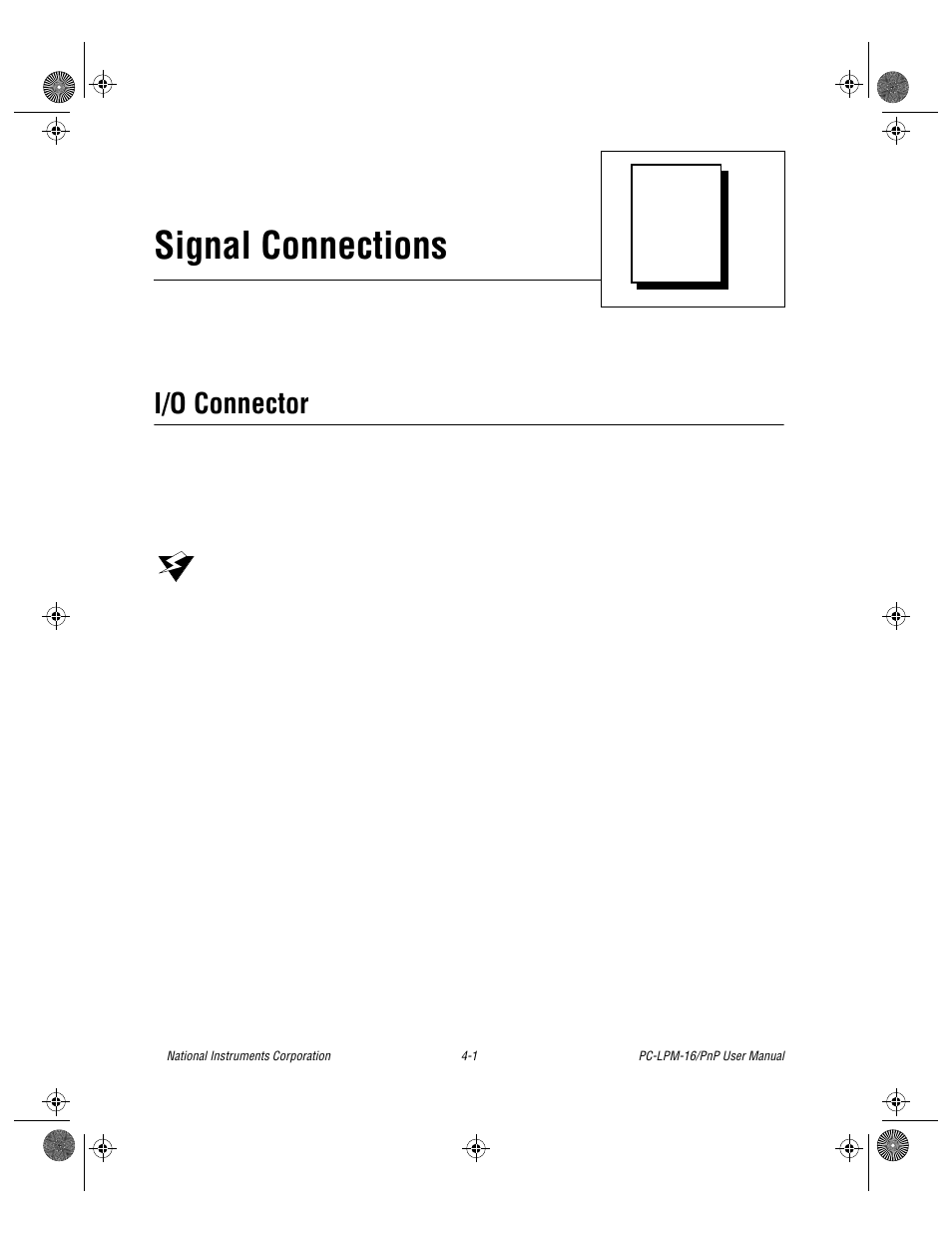 Chapter 4 signal connections, I/o connector, I/o connector -1 | Signal connections | National Instruments PC-LPM-16/PnP User Manual | Page 31 / 125