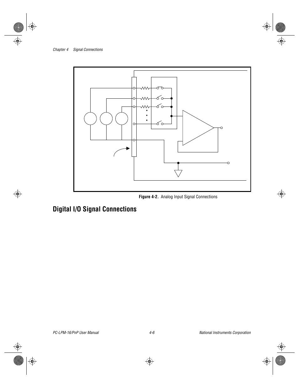 Digital i/o signal connections, Figure 4-2. analog input signal connections, Digital i/o signal connections -6 | Figure 4-2, Analog input signal connections -6 | National Instruments PC-LPM-16/PnP User Manual | Page 36 / 125
