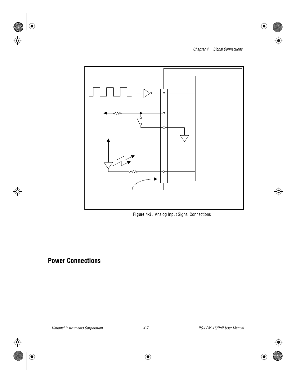 Power connections, Figure 4-3. analog input signal connections, Power connections -7 | Figure 4-3, Analog input signal connections -7 | National Instruments PC-LPM-16/PnP User Manual | Page 37 / 125