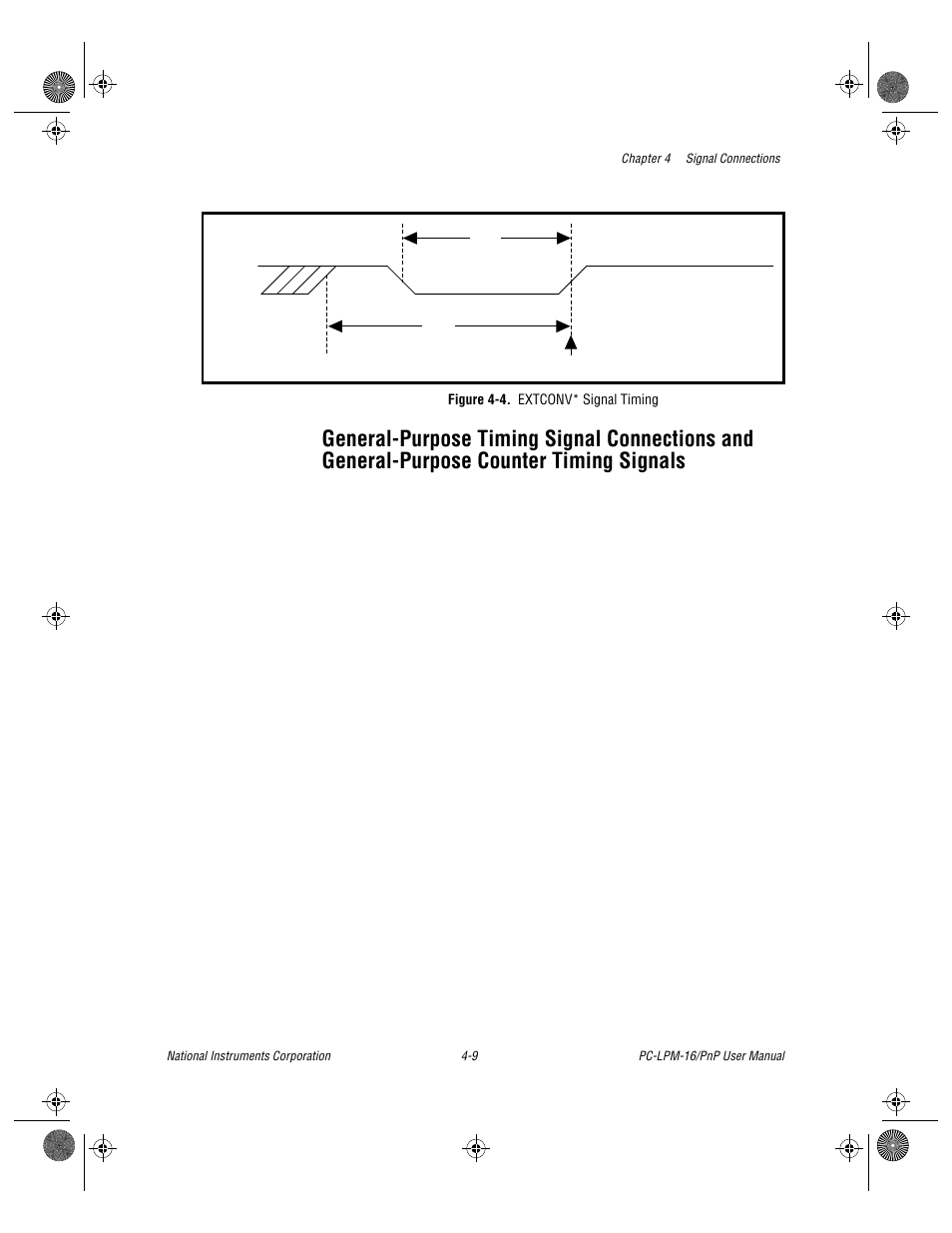 Figure 4-4. extconv* signal timing, Counter timing signals -9, Figure 4-4 | Extconv* signal timing -9, General-purpose timing, Section later in this chapter | National Instruments PC-LPM-16/PnP User Manual | Page 39 / 125