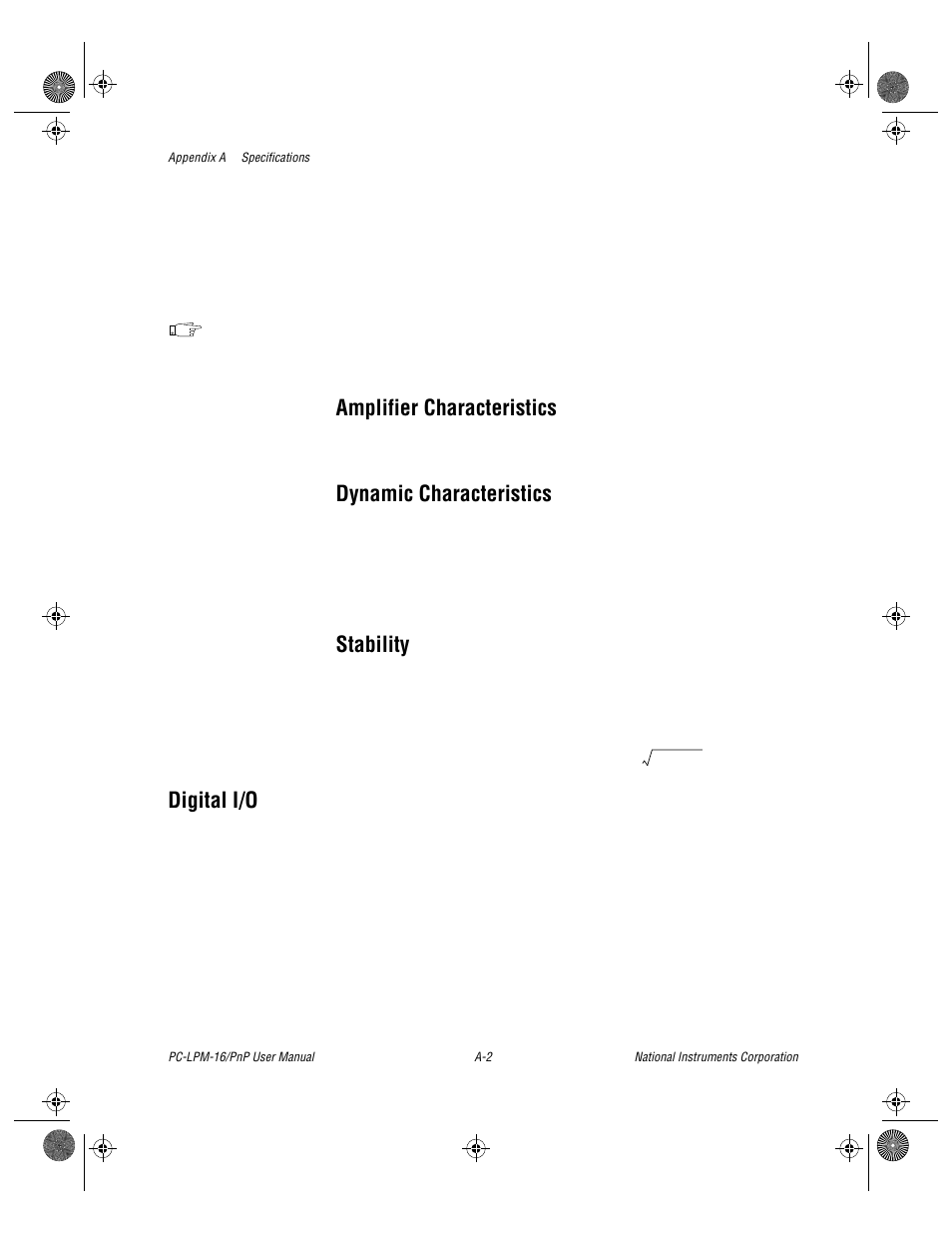 Amplifier characteristics, Dynamic characteristics, Stability | Digital i/o | National Instruments PC-LPM-16/PnP User Manual | Page 44 / 125