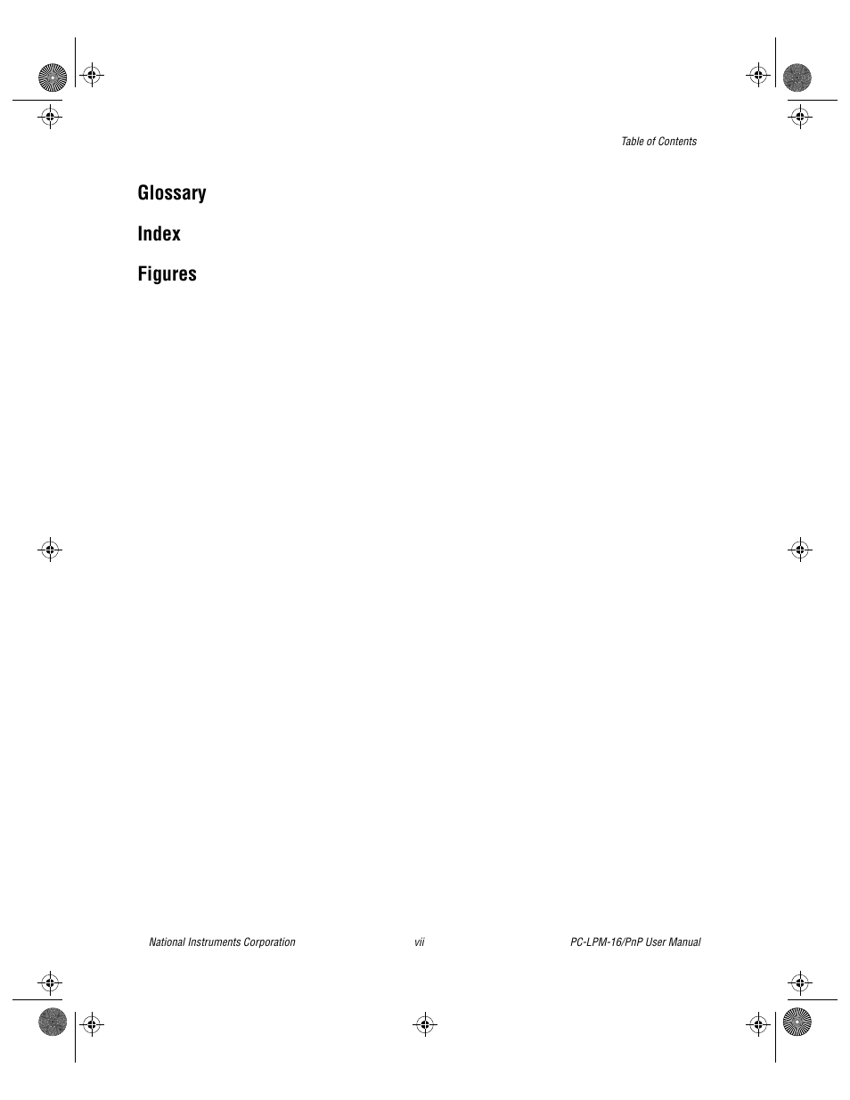 Figures, Glossary index figures | National Instruments PC-LPM-16/PnP User Manual | Page 6 / 125