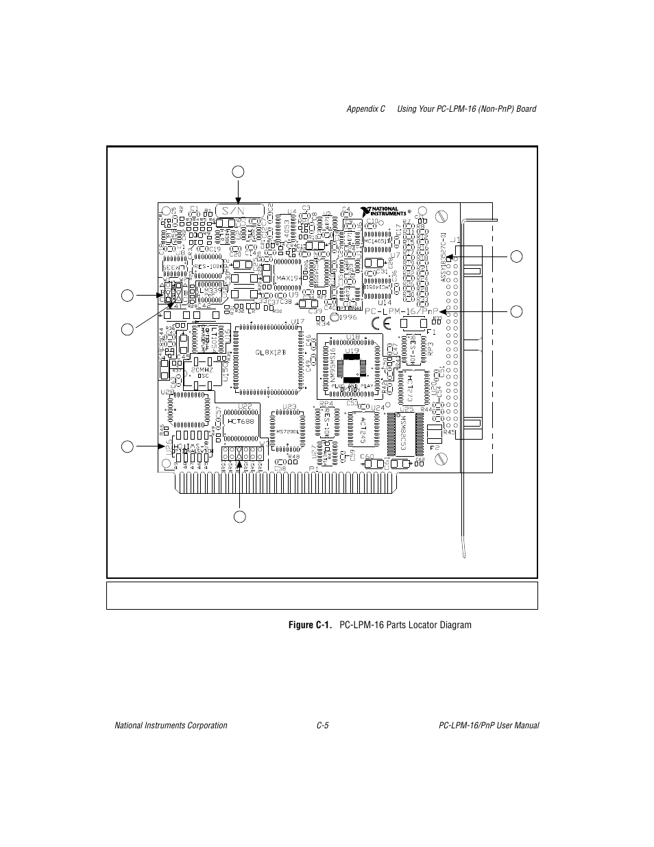 Figure c-1. pc-lpm-16 parts locator diagram, Figure c-1 | National Instruments PC-LPM-16/PnP User Manual | Page 65 / 125