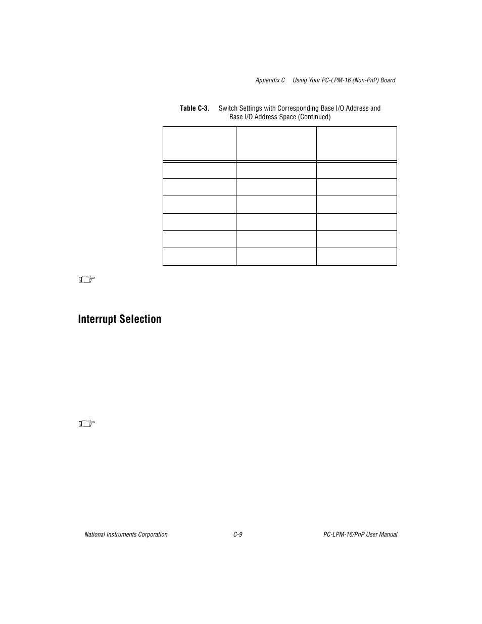 Interrupt selection | National Instruments PC-LPM-16/PnP User Manual | Page 69 / 125