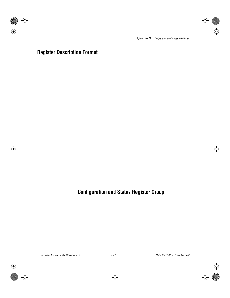 Register description format, Configuration and status register group | National Instruments PC-LPM-16/PnP User Manual | Page 75 / 125