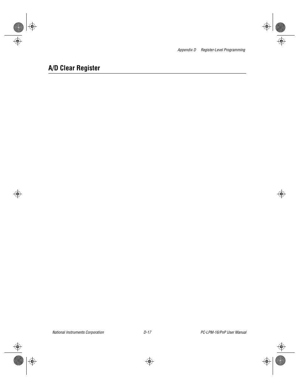 A/d clear register | National Instruments PC-LPM-16/PnP User Manual | Page 89 / 125