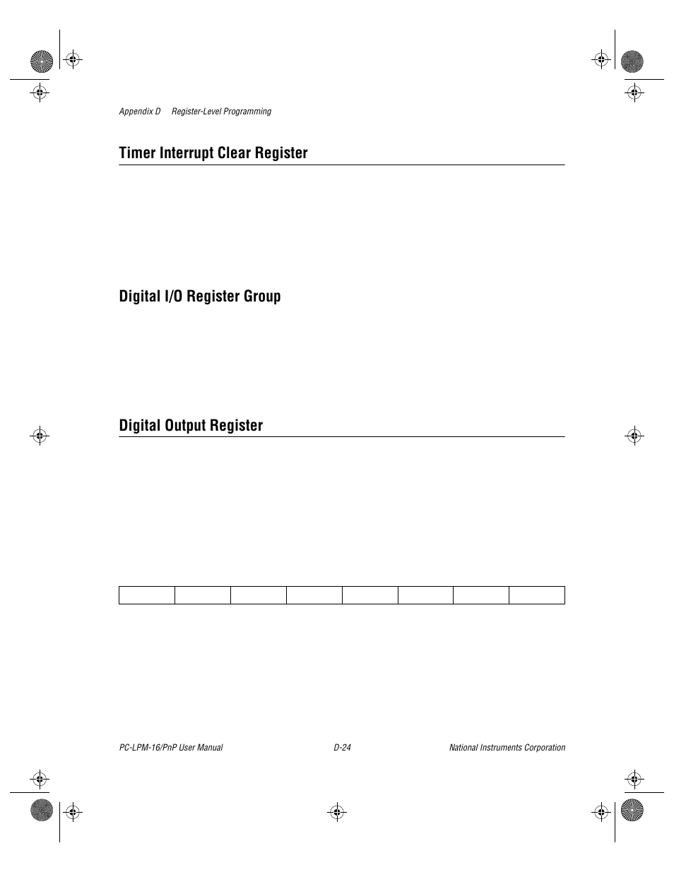 Timer interrupt clear register, Digital i/o register group, Digital output register | National Instruments PC-LPM-16/PnP User Manual | Page 96 / 125