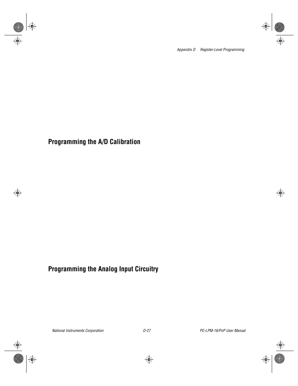 Programming the a/d calibration, Programming the analog input circuitry | National Instruments PC-LPM-16/PnP User Manual | Page 99 / 125