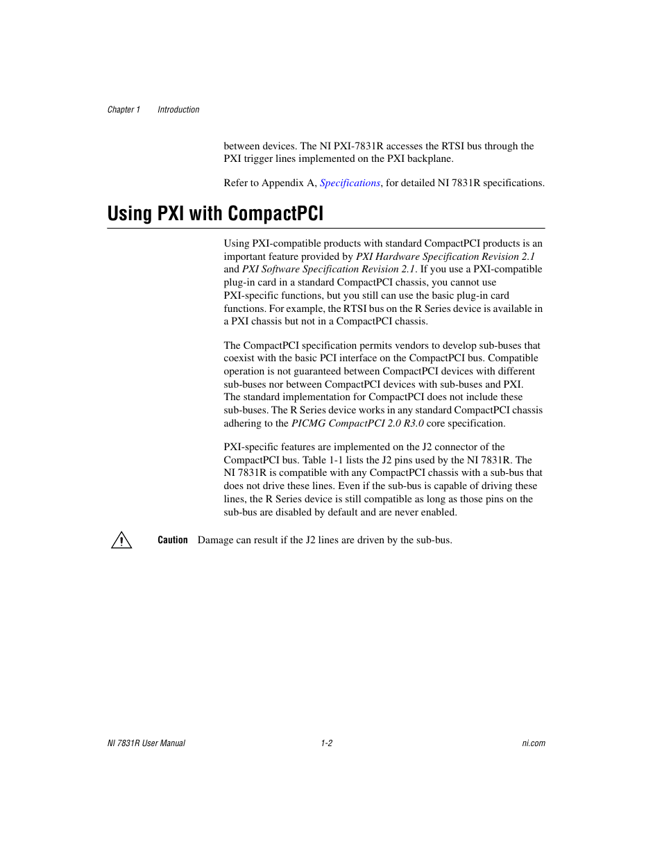 Using pxi with compactpci, Using pxi with compactpci -2 | National Instruments NI 7831R User Manual | Page 11 / 71