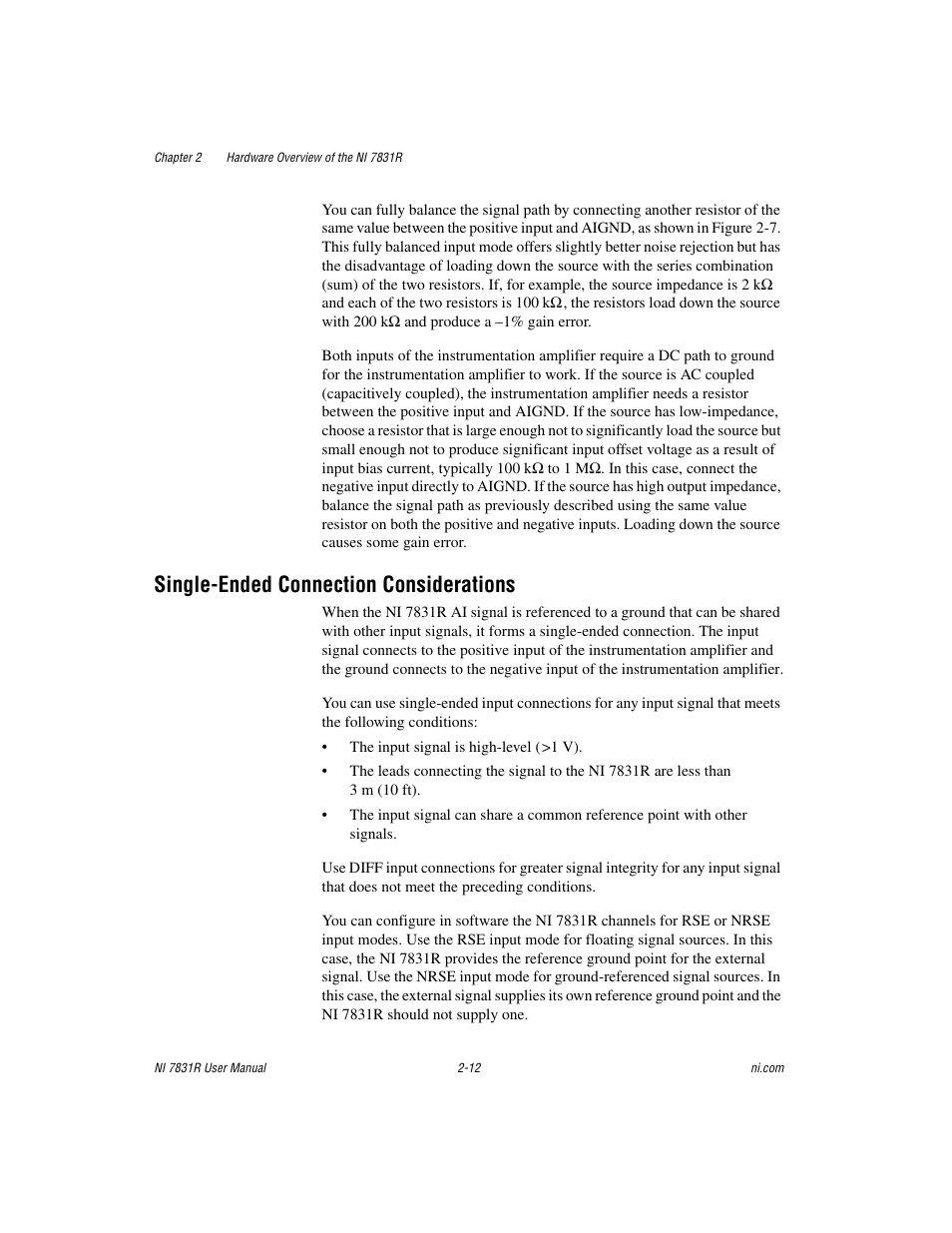 Single-ended connection considerations, Single-ended connection considerations -12 | National Instruments NI 7831R User Manual | Page 31 / 71
