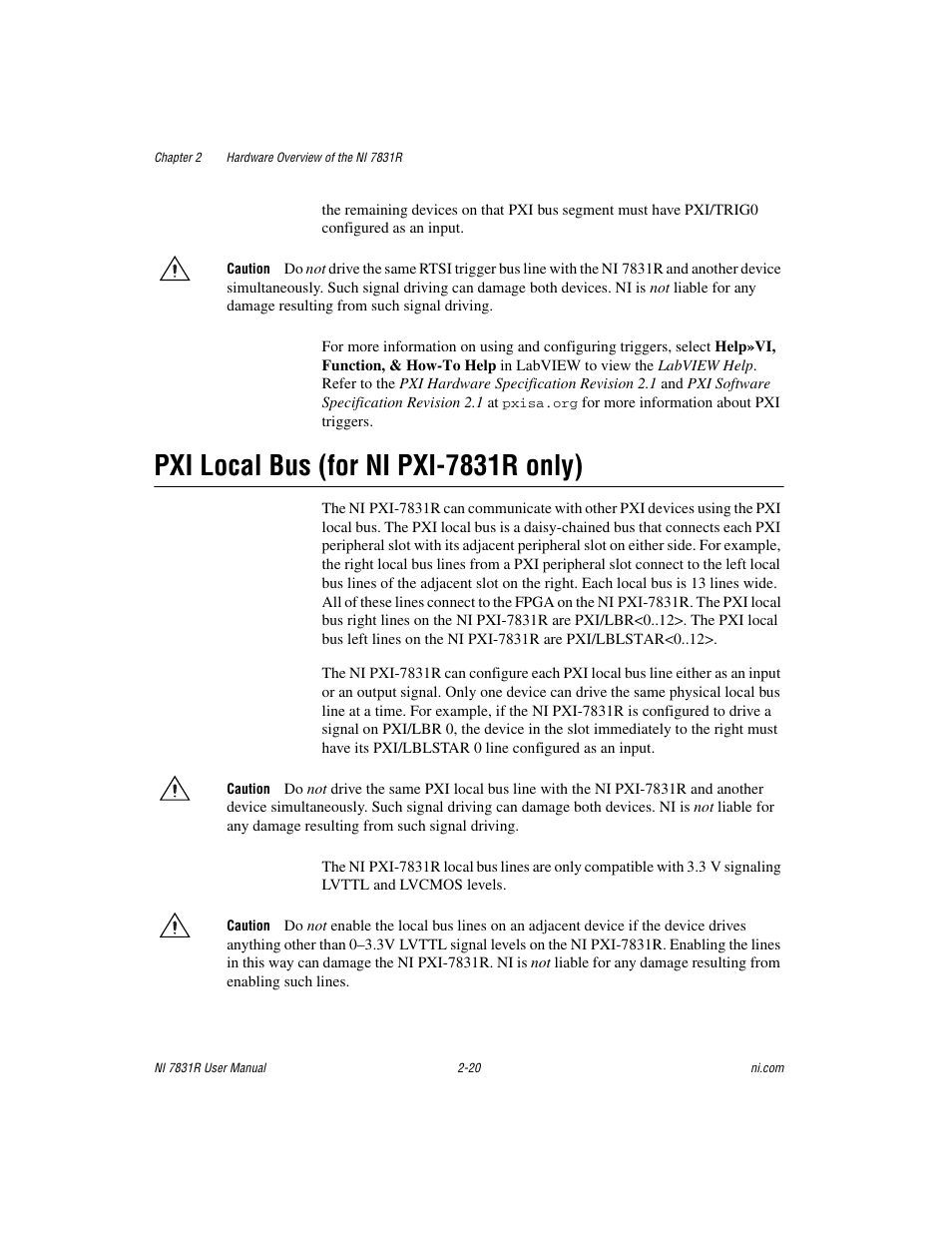 Pxi local bus (for ni pxi-7831r only), Pxi local bus (for ni pxi-7831r only) -20 | National Instruments NI 7831R User Manual | Page 39 / 71