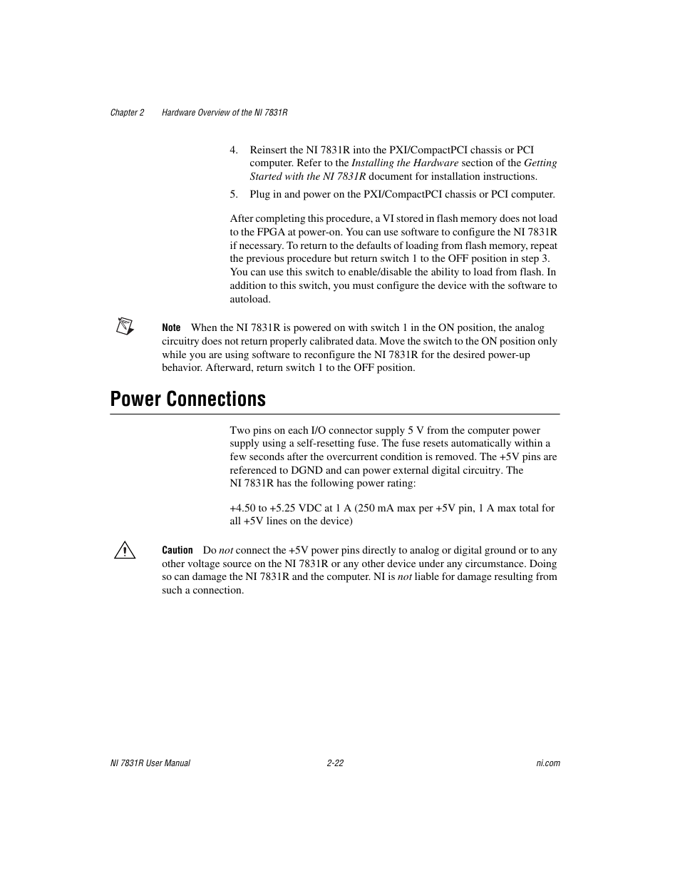 Power connections, Power connections -22 | National Instruments NI 7831R User Manual | Page 41 / 71