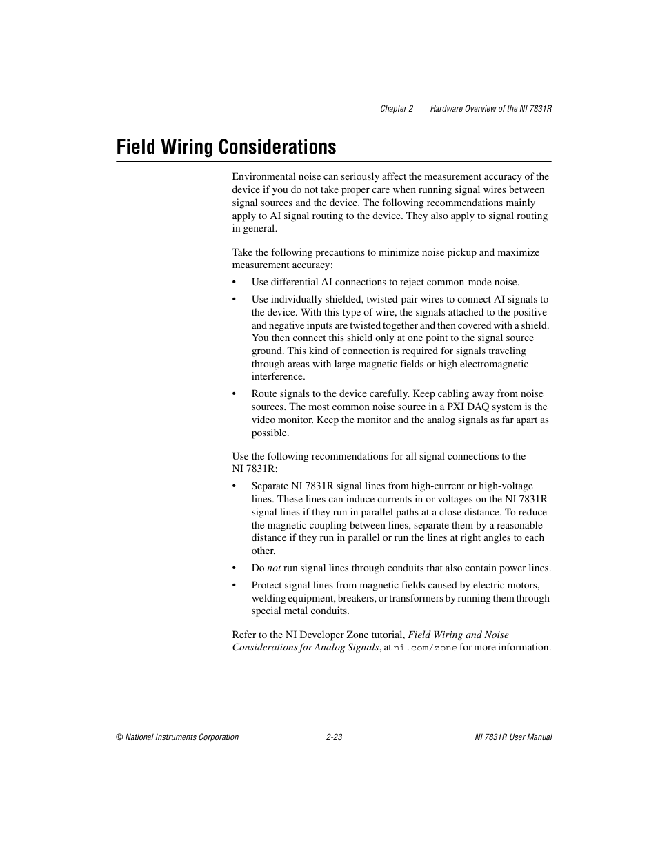 Field wiring considerations, Field wiring considerations -23 | National Instruments NI 7831R User Manual | Page 42 / 71