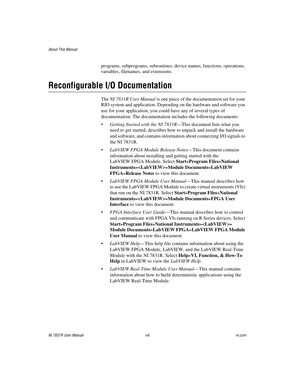 Reconfigurable i/o documentation | National Instruments NI 7831R User Manual | Page 8 / 71