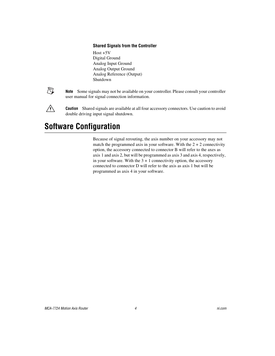 Software configuration | National Instruments Motion Axis Router MCA-7724 User Manual | Page 4 / 9