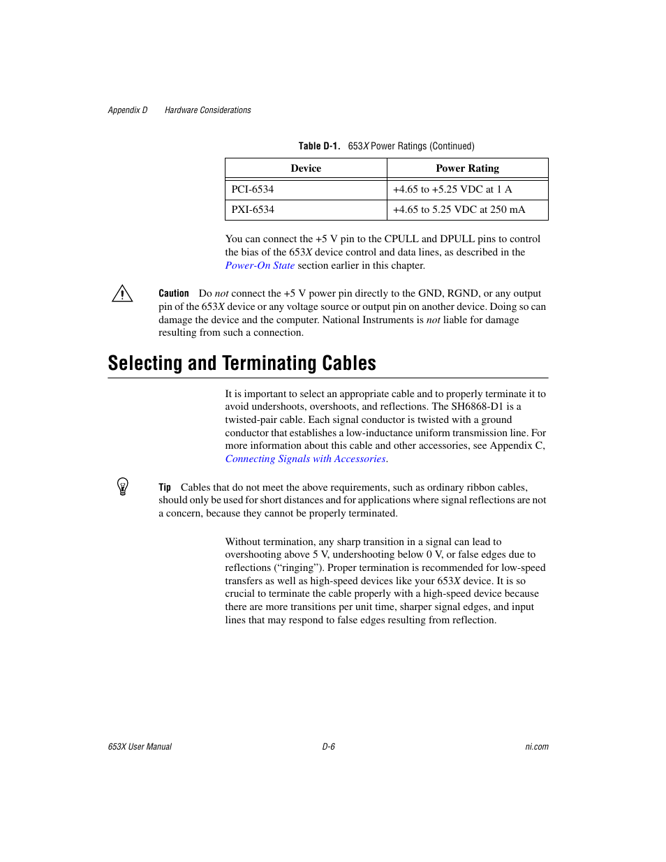 Selecting and terminating cables | National Instruments 653X User Manual | Page 110 / 147