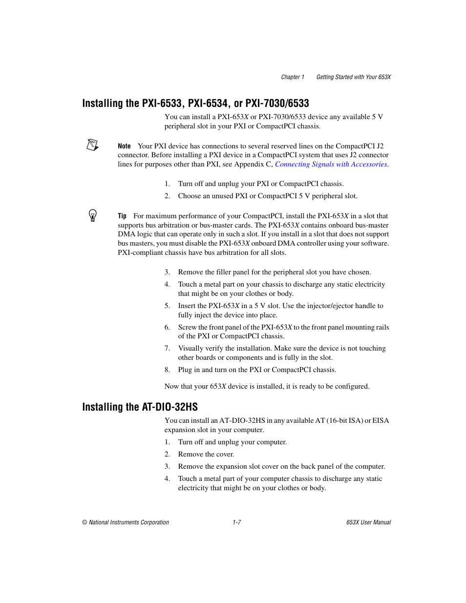 Installing the at-dio-32hs | National Instruments 653X User Manual | Page 16 / 147