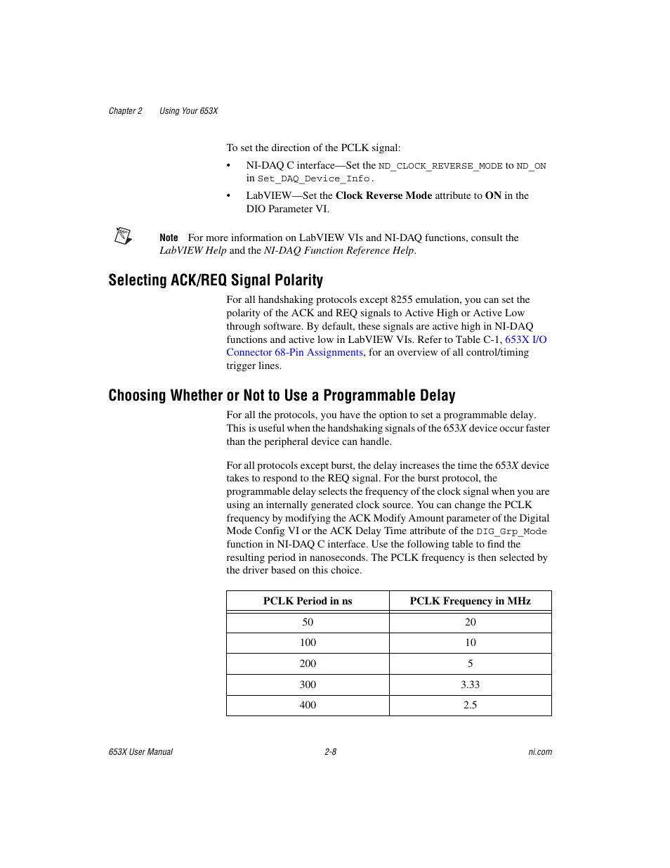 Selecting ack/req signal polarity, Selecting ack/req signal polarity -8 | National Instruments 653X User Manual | Page 26 / 147