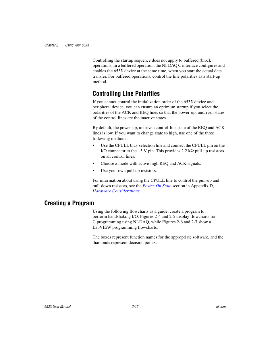 Controlling line polarities, Creating a program, Controlling line polarities -12 | Creating a program -12 | National Instruments 653X User Manual | Page 30 / 147