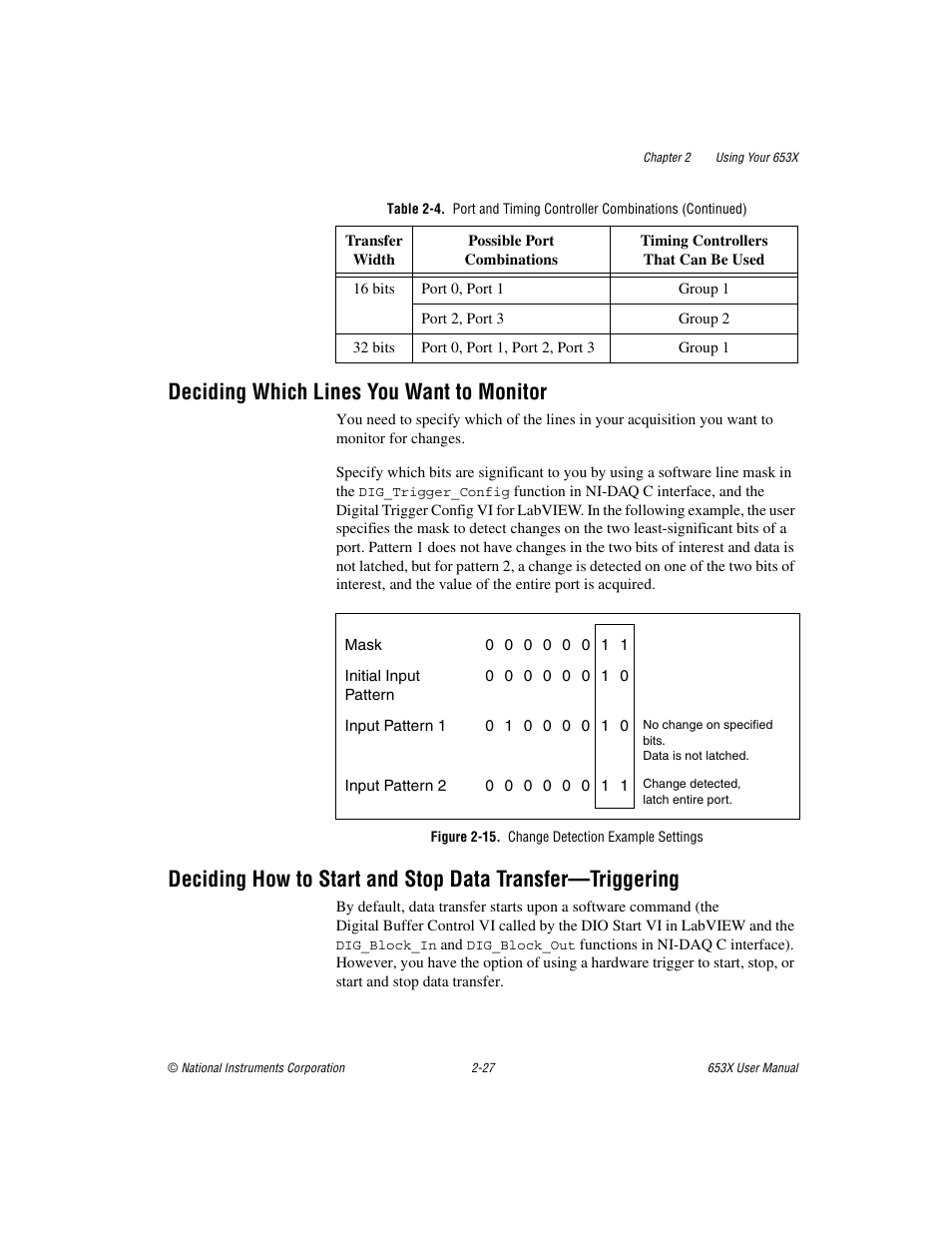 Deciding which lines you want to monitor, Figure 2-15. change detection example settings | National Instruments 653X User Manual | Page 45 / 147