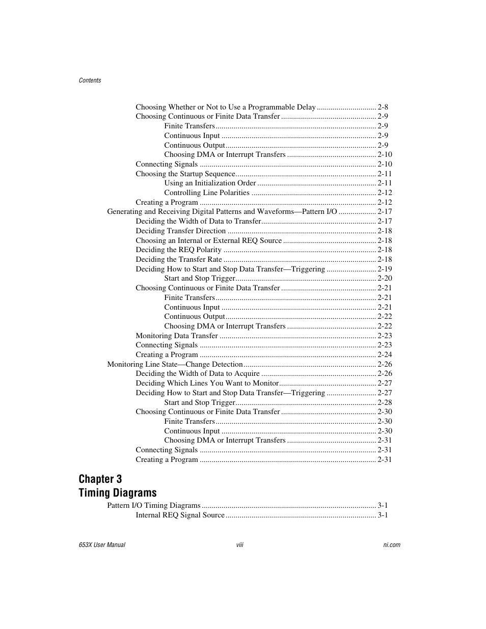 Chapter 3 timing diagrams | National Instruments 653X User Manual | Page 8 / 147