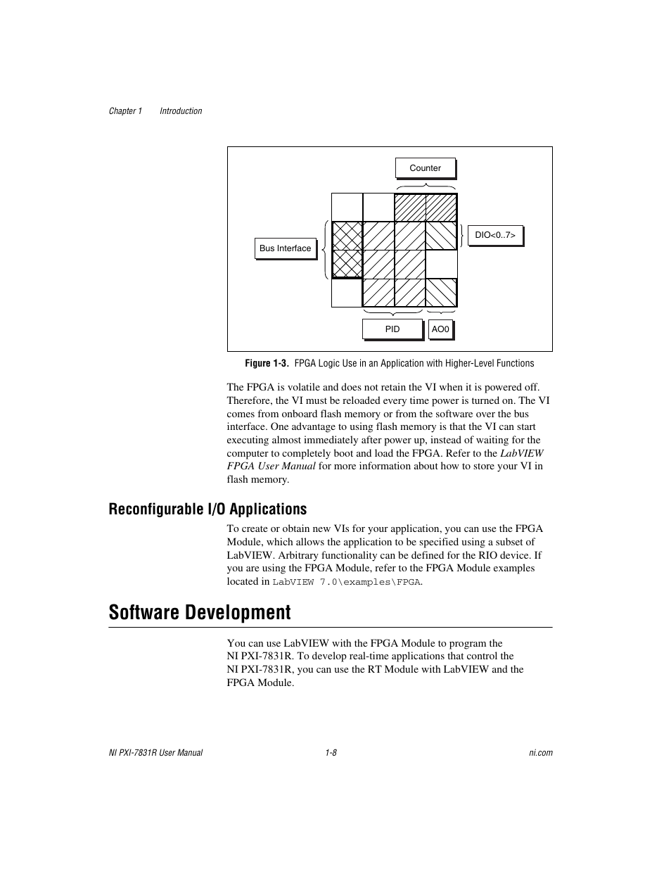 Reconfigurable i/o applications, Software development, Reconfigurable i/o applications -8 | Software development -8, 3 il, Gure 1-3 uses relat | National Instruments NI PXI-7831R User Manual | Page 16 / 73