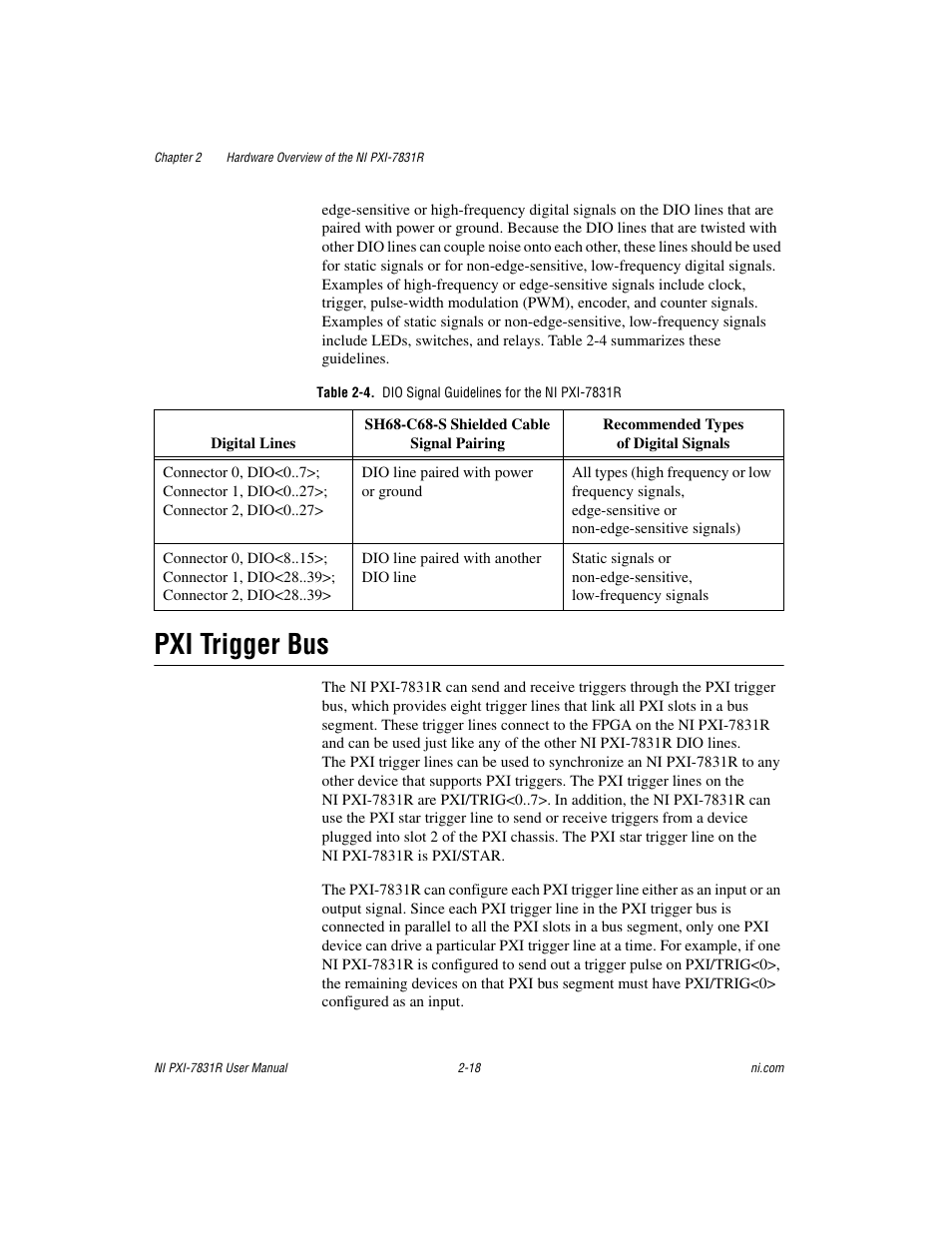 Pxi trigger bus, Pxi trigger bus -18 | National Instruments NI PXI-7831R User Manual | Page 39 / 73