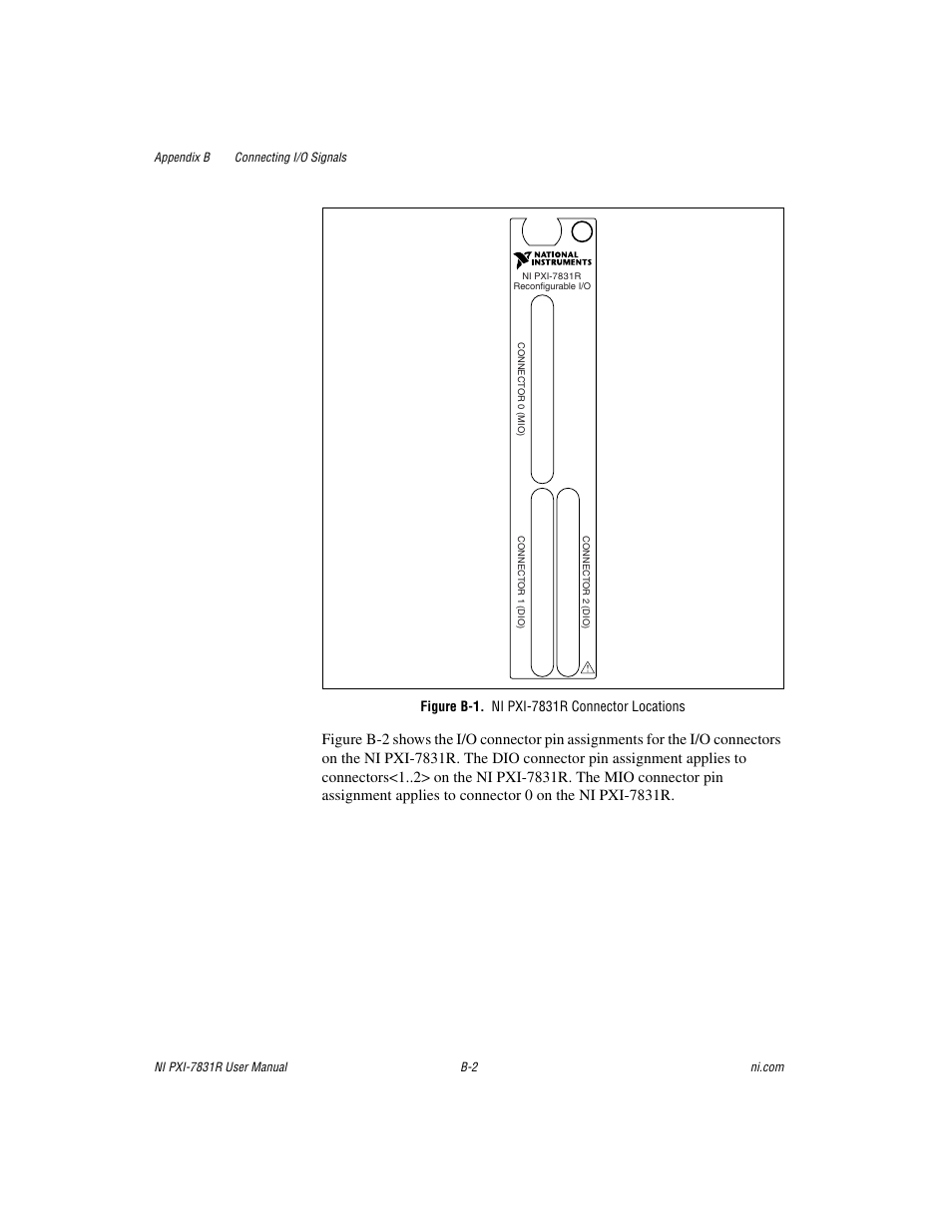Figure b-1. ni pxi-7831r connector locations, Ni pxi-7831r connector locations | National Instruments NI PXI-7831R User Manual | Page 55 / 73