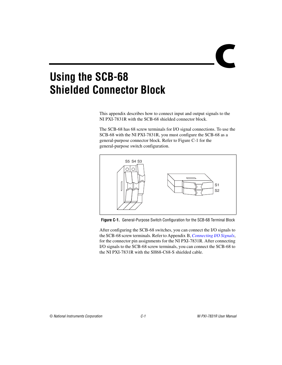 Using the scb-68 shielded connector block | National Instruments NI PXI-7831R User Manual | Page 62 / 73