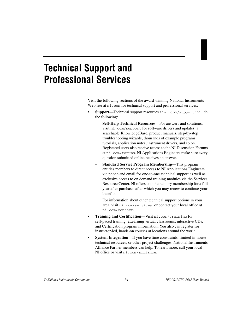 Technical support and professional services | National Instruments Touch Panel Computer TPC-2012 User Manual | Page 45 / 49