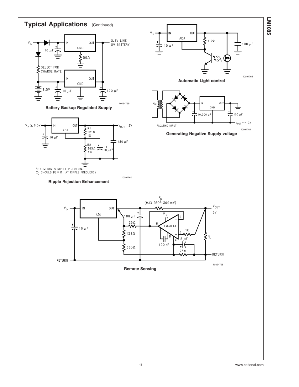 Typical applications, Lm1085 | National Instruments LM1085 Series User Manual | Page 11 / 13
