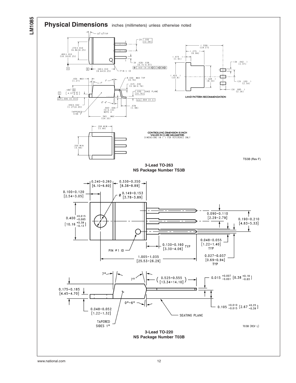 Physical dimensions | National Instruments LM1085 Series User Manual | Page 12 / 13
